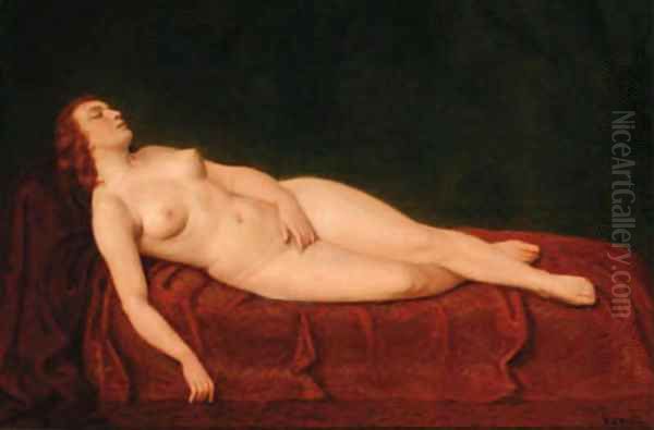 A reclining nude Oil Painting by Friedrich Emil Klein