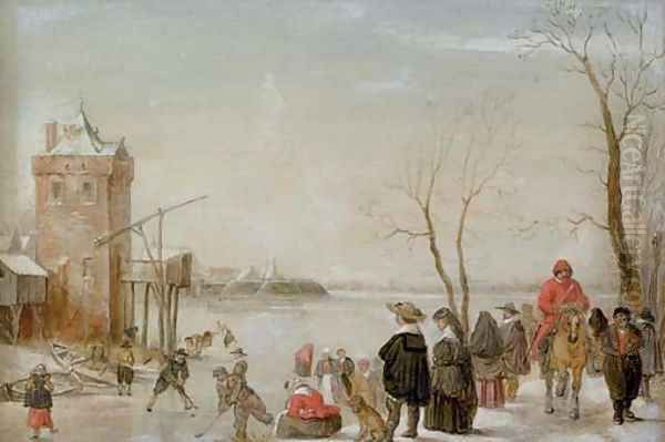 A winter landscape with kolf players Oil Painting by Barent Avercamp Kampen