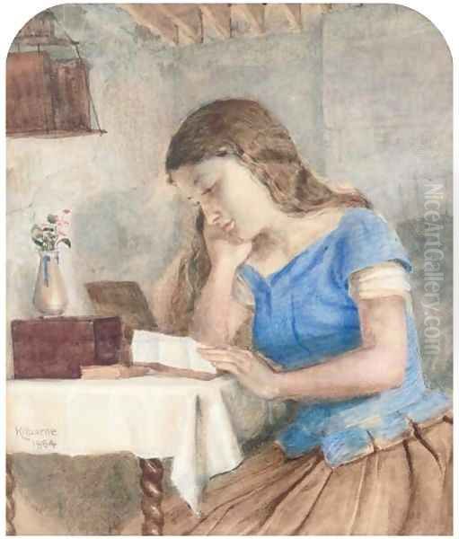 Engrossed in the letter Oil Painting by George Goodwin Kilburne