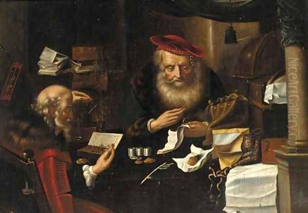 Merchants counting money Oil Painting by Salomon Koninck