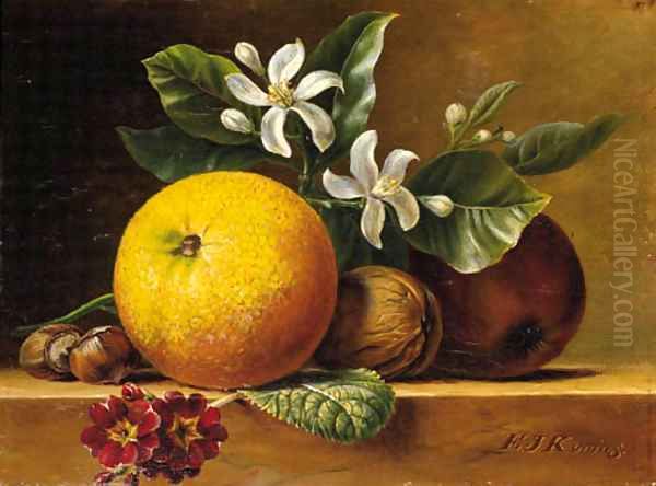 A still life with an orange Oil Painting by Elisabeth Johanna Koning