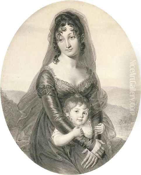 Portrait of a mother and daughter Oil Painting by Jean-Jacques Karpff (Casimir)