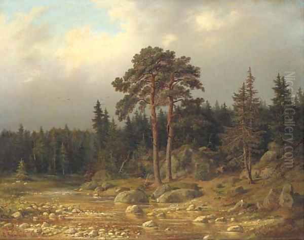 Riverside forest Oil Painting by Valerian Konstantinovich Kamenev