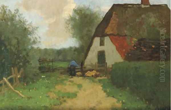 A farmer at work, The Veluwe Oil Painting by Cornelis Kuijpers