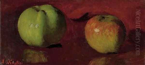 A study of apples; and A wooded path Oil Painting by Lazar' Leibovich Krestin