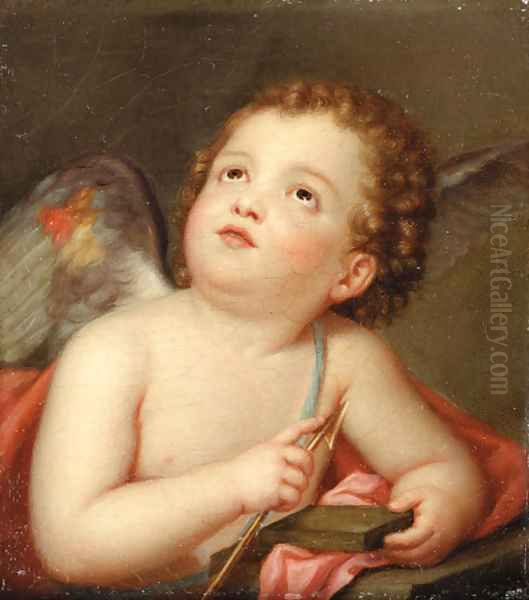 A putto holding an arrow Oil Painting by Albert Krafft