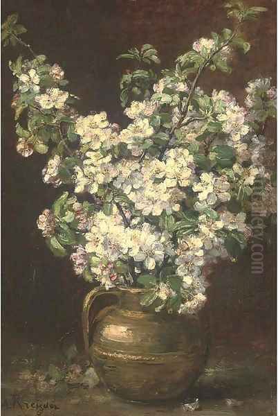 Christmas roses in a brass jug Oil Painting by Alexis Kreyder