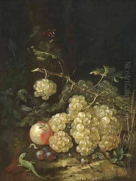 A still life with grapes Oil Painting by Georg Kneipp