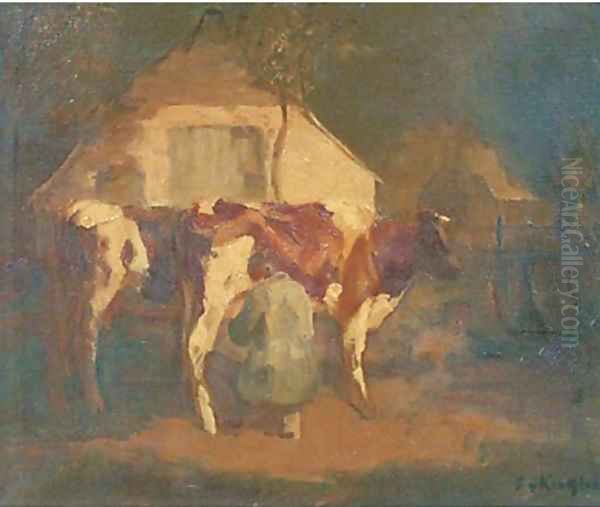 Milking time Oil Painting by Fedor Van Kregten