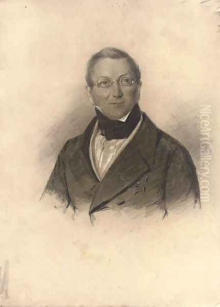 Portrait of a man, bust-length, wearing spectacles Oil Painting by Franz Krutger