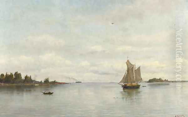 A tranquil day on the Finnish coast Oil Painting by Oskar Conrad Kleineh