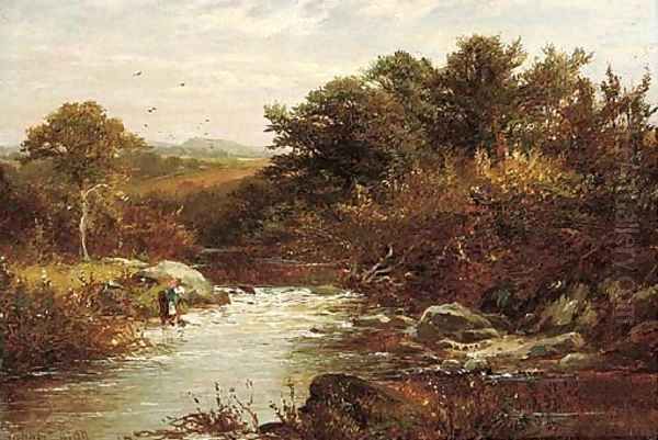 A figure fetching water from a river Oil Painting by William Joseph King