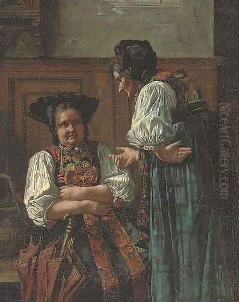 The discussion Oil Painting by Carl Kronberger