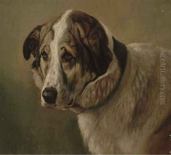 A St. Bernard Oil Painting by Friedrich Wilhelm Keyl