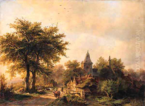 A village street in summer Oil Painting by Johann Bernard Klombeck