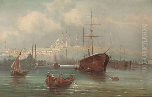 Trading vessels before a mosque on the Golden Horn Oil Painting by Karl Kaufmann