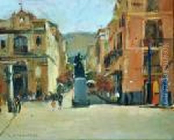 Piazza Tasso A Sorrento Oil Painting by Luigi Crisconio