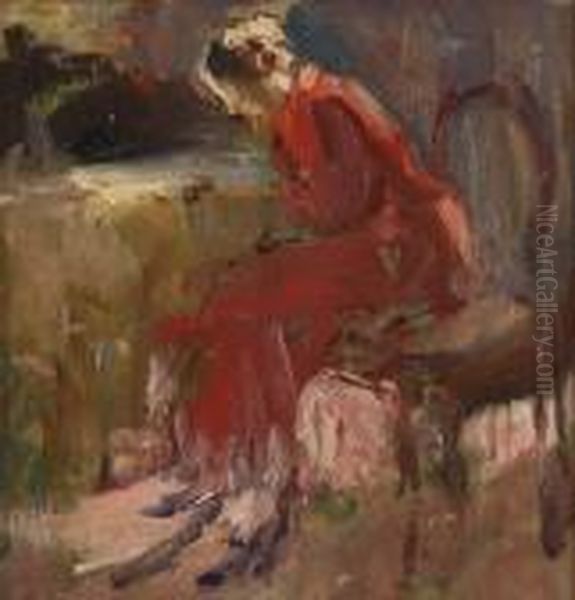 Figura In Rosso Oil Painting by Luigi Crisconio