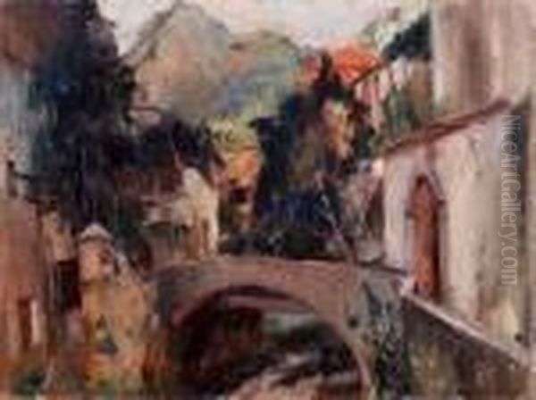 La Valle Dei Mulini Ad Amalfi Oil Painting by Luigi Crisconio