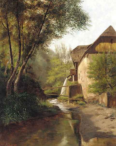 A watermill Oil Painting by Ernst Krickl