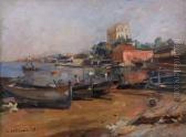 Il Porto Del Granatello Oil Painting by Luigi Crisconio