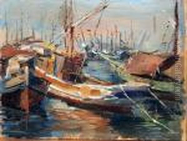 Marina Con Barche Oil Painting by Luigi Crisconio