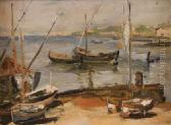 Barche Nel Porticciolo Oil Painting by Luigi Crisconio