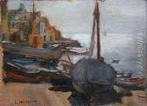 Barche A Torre Del Greco Oil Painting by Luigi Crisconio