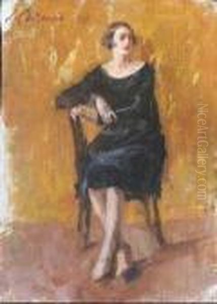 Interno Con Figura Oil Painting by Luigi Crisconio