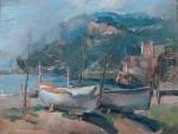 Marina Con Barche Oil Painting by Luigi Crisconio