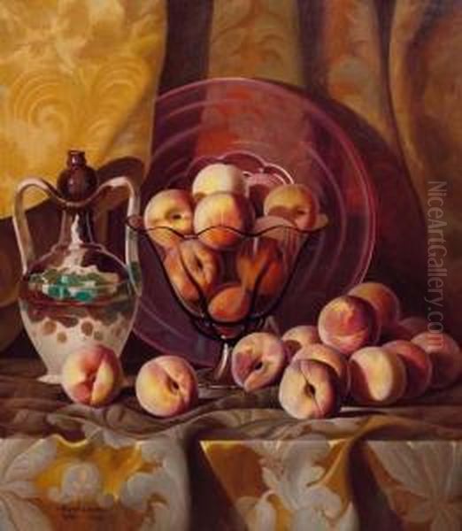 Natura Morta Con Pesche Oil Painting by Bruno Croatto