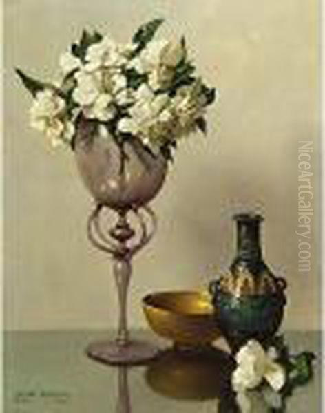 Fiori Bianchi Nel Vaso Venini Oil Painting by Bruno Croatto