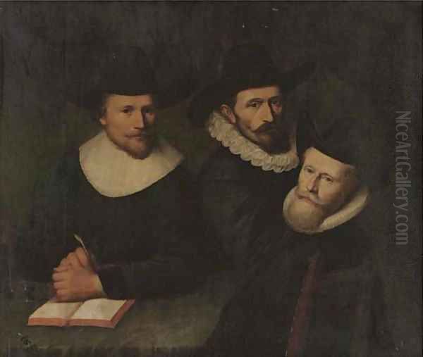 Portrait of three gentlemen Oil Painting by Thomas De Keyser