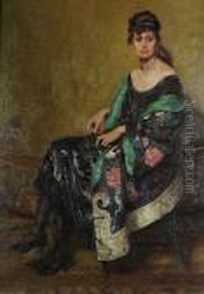 Study Of A Woman In An Elegant Chinese Robe And A Black Evening Dress Oil Painting by Bruno Croatto