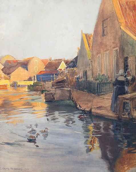 A Dutch Town On A Canal Oil Painting by Ferdinand Kruis