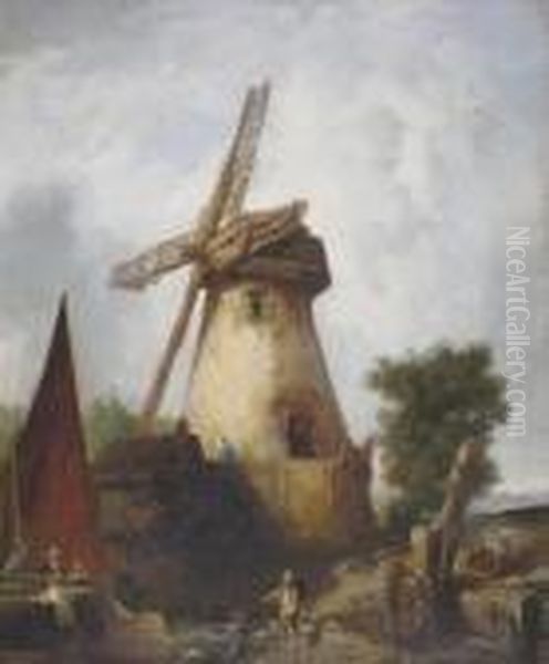 A Working Windmill Oil Painting by John Crome