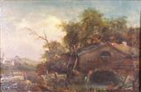 A Watermill In A Wooded Landscape Oil Painting by John Crome