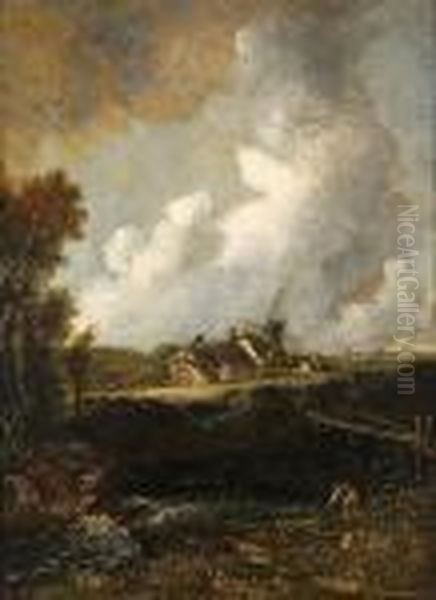 Landscape With Windmill Oil Painting by John Crome