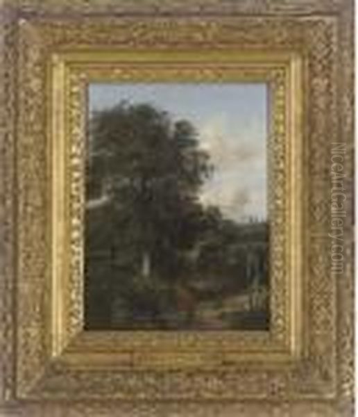 A Wooded Landscape With An Oak Oil Painting by John Crome