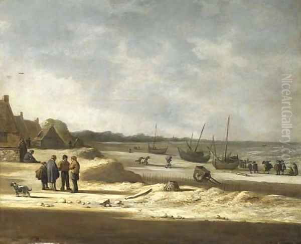 Figures and boats on a beach Oil Painting by Willem Gillisz. Kool