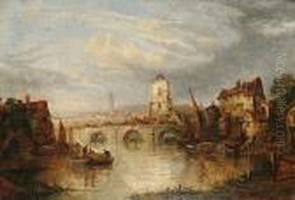 View Of A Town From The River Oil Painting by John Crome