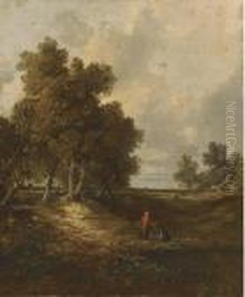 A Wooded Landscape With Faggot Gatherers Oil Painting by John Crome