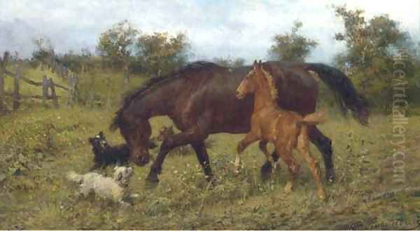 Frolicking in the meadow Oil Painting by Pavel Osipovich Kovalevskii