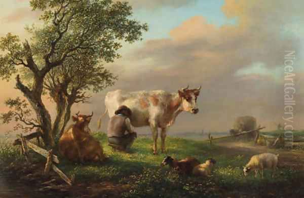 Milking time Oil Painting by Simon Andreas Krausz