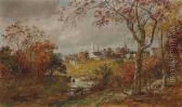 A Glimpse Of The Village Oil Painting by Jasper Francis Cropsey