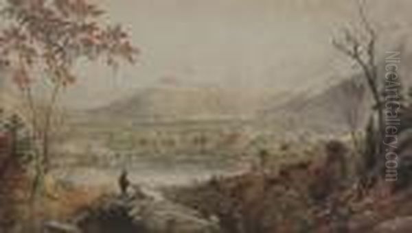 American Autumn. Starucca Valley Viaduct, Erierailroad Oil Painting by Jasper Francis Cropsey