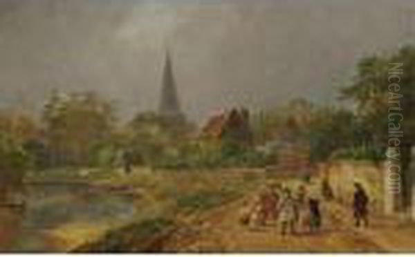 Going To Church - A Spring Morning In England Oil Painting by Jasper Francis Cropsey