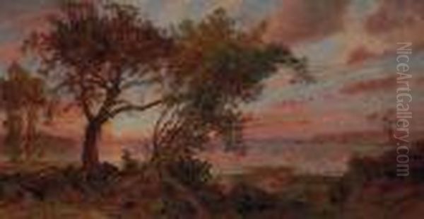 Sunset Oil Painting by Jasper Francis Cropsey