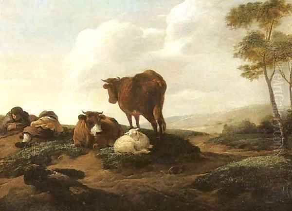 Cowherds resting Oil Painting by Albert Jansz. Klomp