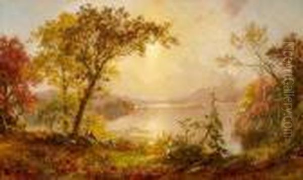 Greenwood Lake, Autumn On The Hudson Oil Painting by Jasper Francis Cropsey